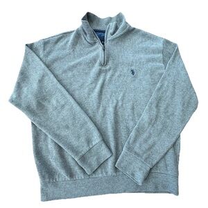 U.S. Polo Assn Gray Quarter Zip Sweater Mens Large Pony Logo Pullover